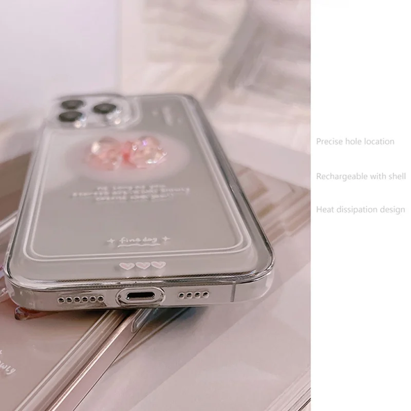 Per iPhone 14 Pro Max Crystal Bowknot Decor TPU Case Trasparente Cover Telefono Cellulare