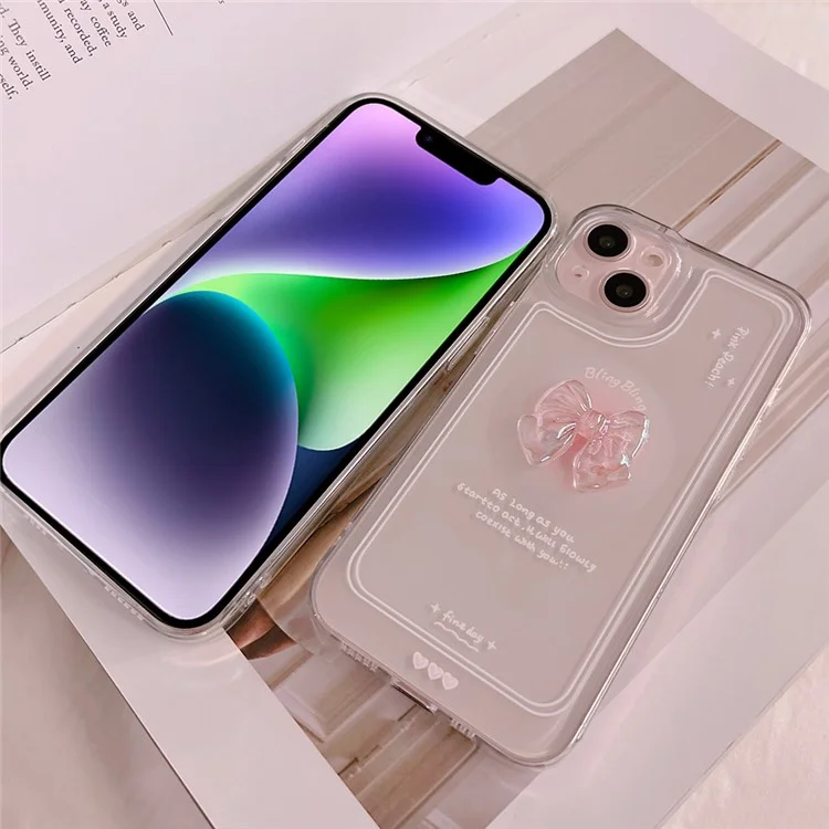 Para iPhone 14 Plus Soft TPU Phone Case Crystal Bowknot Decor Clear Protective Phone Cover