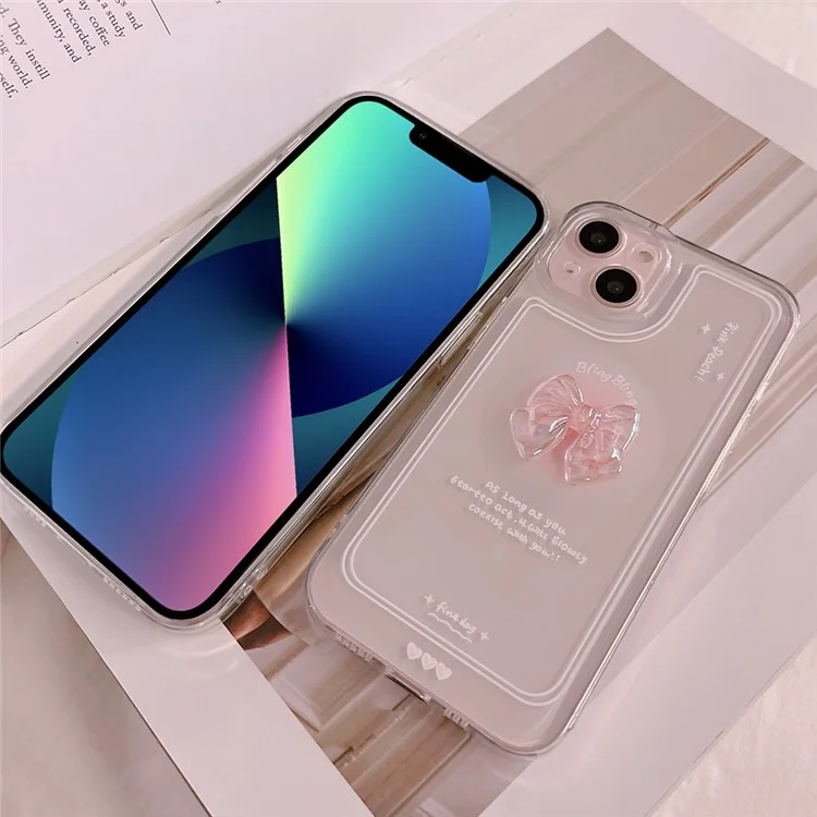Crystal Bowknot Decor Phone Case für iPhone 13, Kratzfeste TPU-Klar-Handyhülle