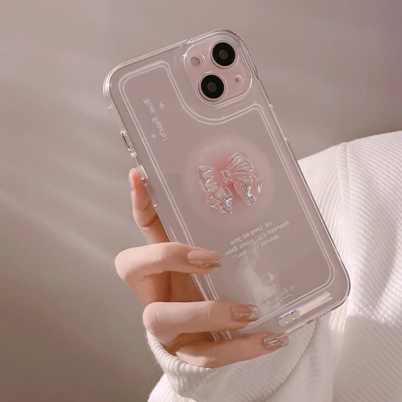 Soft TPU Phone Cover for iPhone 14 , Crystal Bowknot Decor Transparent Phone Case