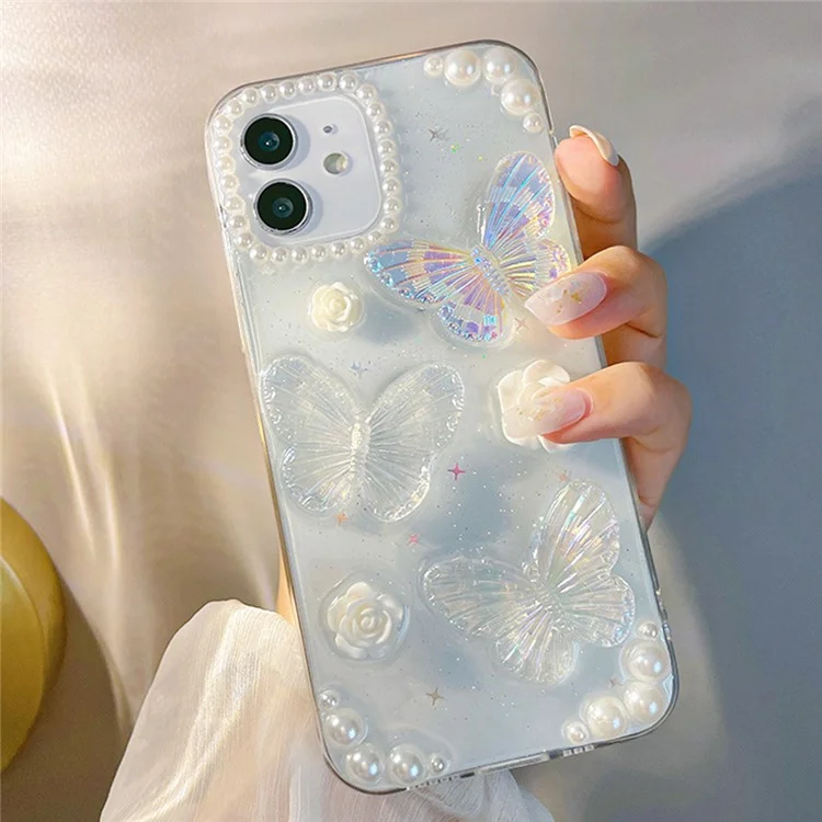 Capa Protetora de Telefone para iPhone 12 mini, Capa de Telefone Traseira 3D Flor de Borboleta TPU