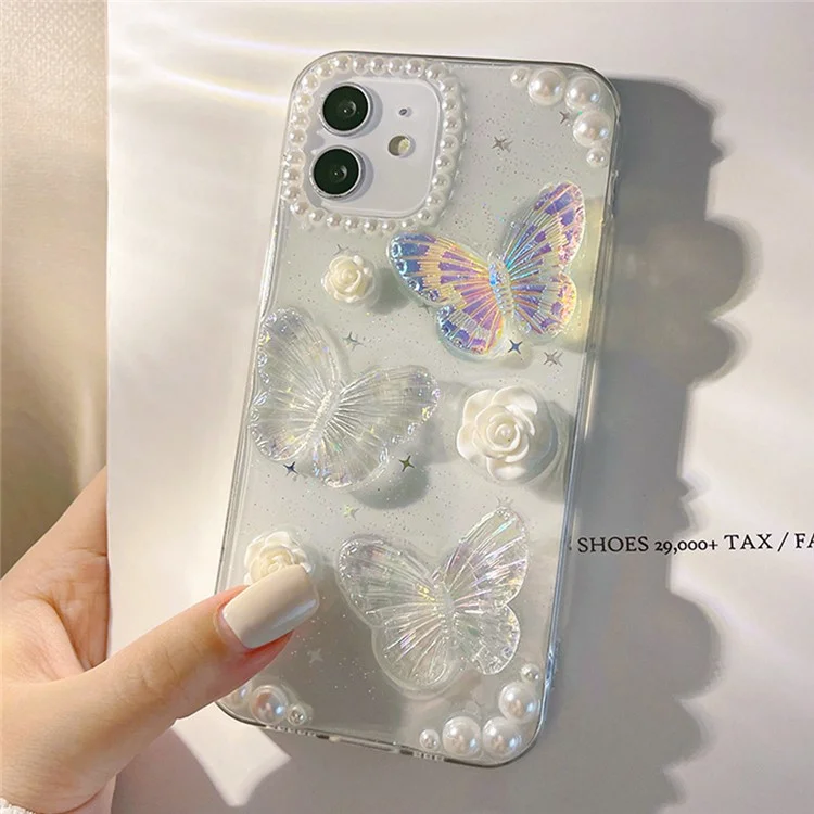 Capa Protetora de Telefone para iPhone 12 mini, Capa de Telefone Traseira 3D Flor de Borboleta TPU