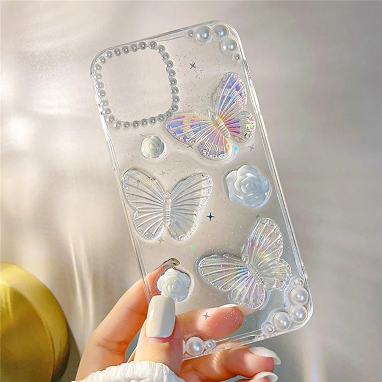 Capa Protetora de Telefone para iPhone 12 mini, Capa de Telefone Traseira 3D Flor de Borboleta TPU