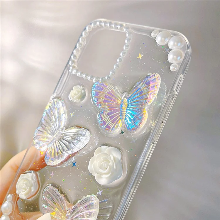 Capa Protetora de Telefone para iPhone 12 mini, Capa de Telefone Traseira 3D Flor de Borboleta TPU