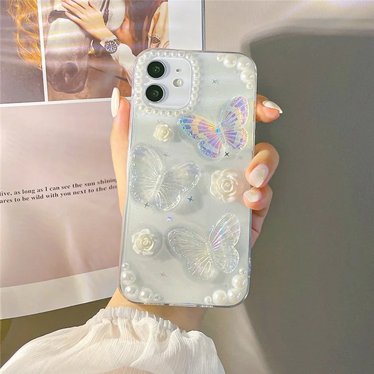 Capa Protetora de Telefone para iPhone 12 mini, Capa de Telefone Traseira 3D Flor de Borboleta TPU