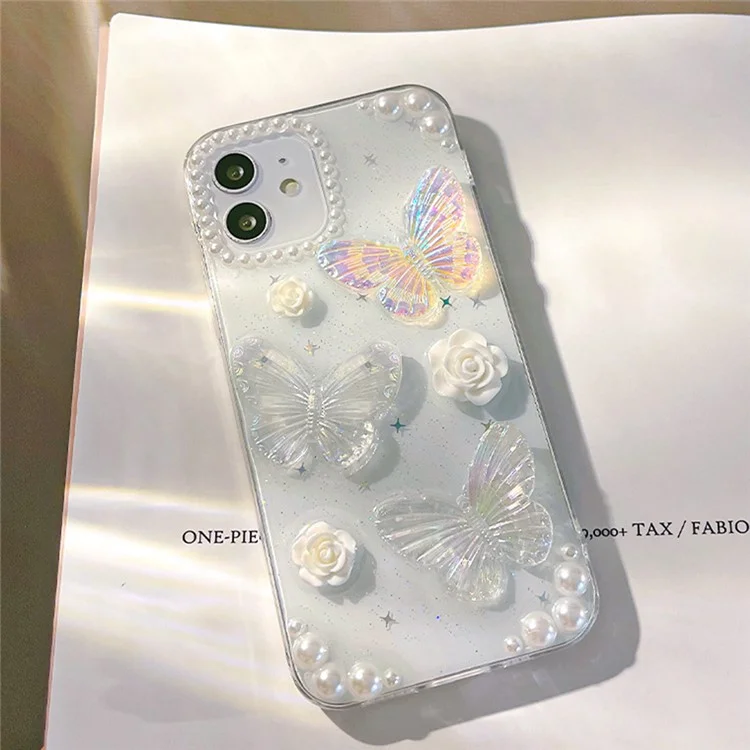 Capa Protetora de Telefone para iPhone 12 mini, Capa de Telefone Traseira 3D Flor de Borboleta TPU