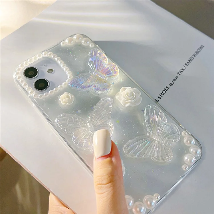 Capa Protetora de Telefone para iPhone 12 mini, Capa de Telefone Traseira 3D Flor de Borboleta TPU