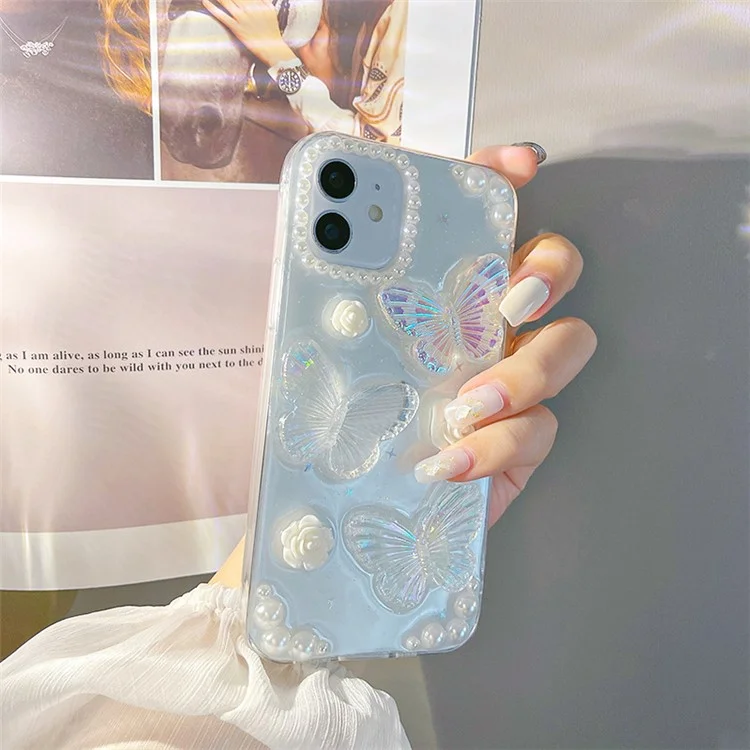 Capa Protetora de Telefone para iPhone 12 mini, Capa de Telefone Traseira 3D Flor de Borboleta TPU