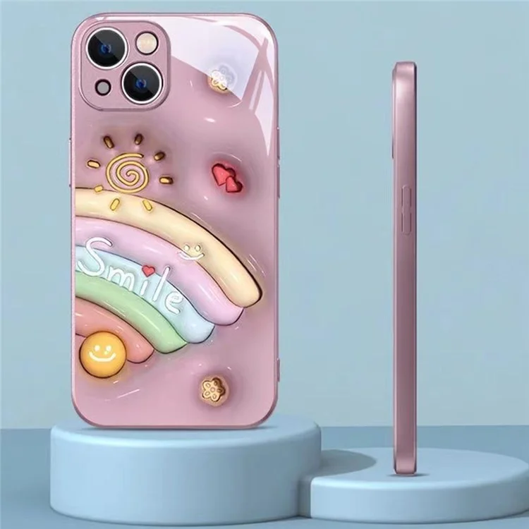 Verre trempé + Coque TPU pour iPhone 14, Motif arc-en-ciel visage souriant Anti-chute Housse de téléphone - Blanc