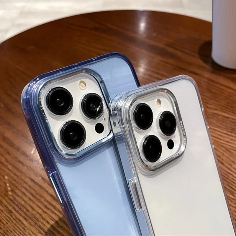 Aluminium Alloy Lens Frame Phone Case for iPhone 14 Pro Max Soft TPU+Hard PC Smartphone Shell Cover - Blue