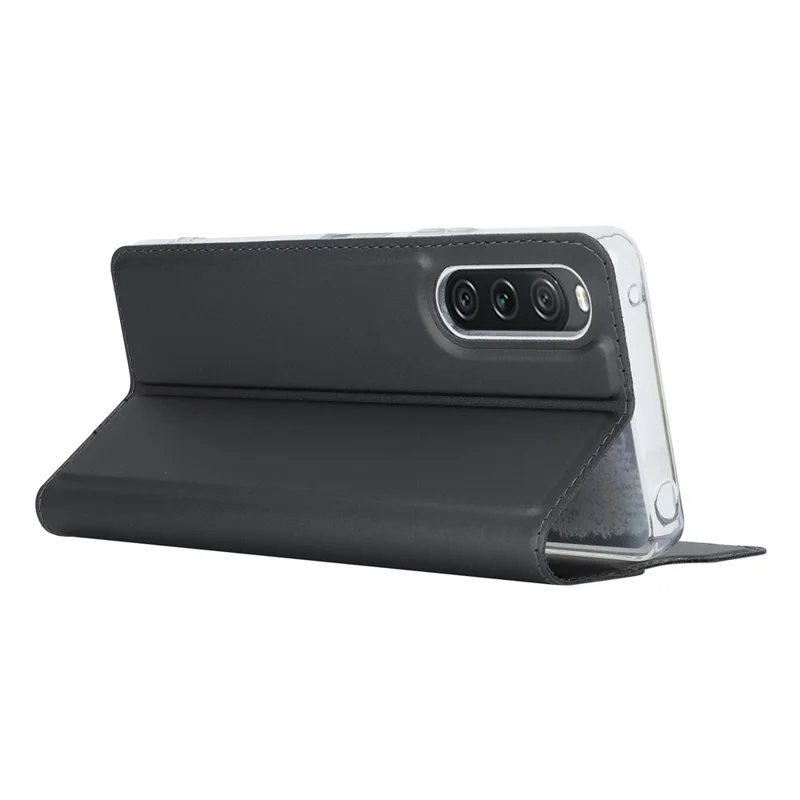 PU Leather Phone Case for Sony Xperia 10 V , Card Holder Stand Protective Phone Cover - Black