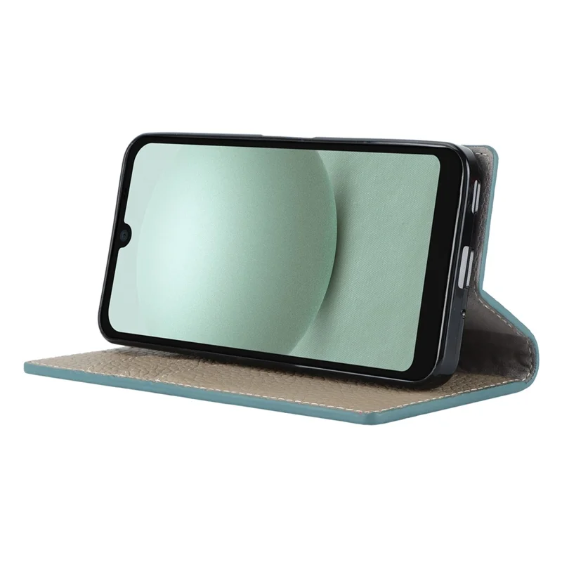 For Sharp Aquos Wish3 Genuine Cow Leather Wallet Case Litchi Texture Stand Phone Cover with Strap - Baby Blue