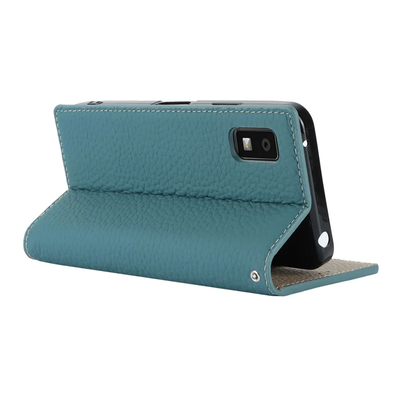 For Sharp Aquos Wish3 Genuine Cow Leather Wallet Case Litchi Texture Stand Phone Cover with Strap - Baby Blue
