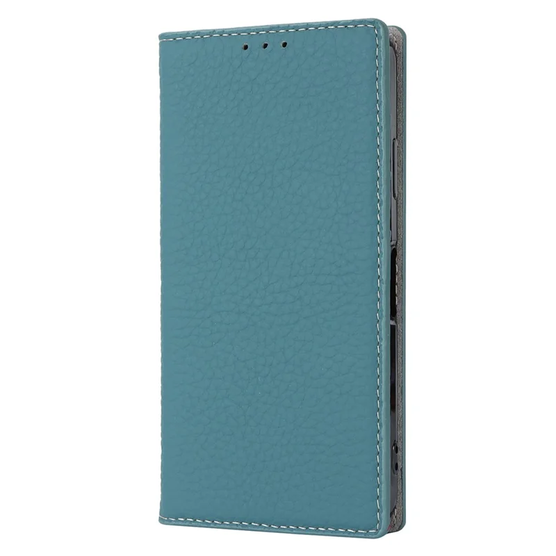 For Sharp Aquos Wish3 Genuine Cow Leather Wallet Case Litchi Texture Stand Phone Cover with Strap - Baby Blue