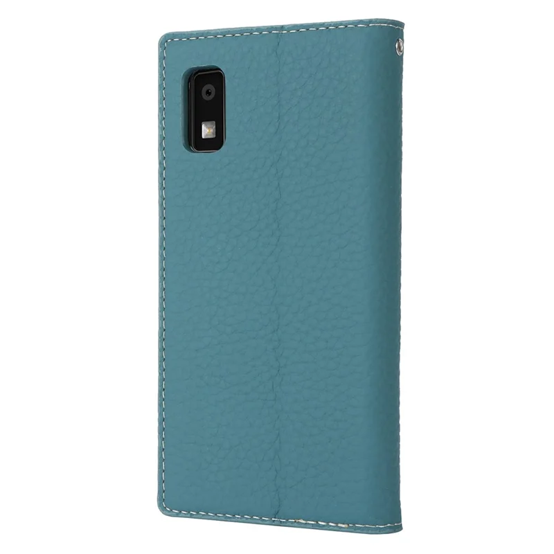 For Sharp Aquos Wish3 Genuine Cow Leather Wallet Case Litchi Texture Stand Phone Cover with Strap - Baby Blue