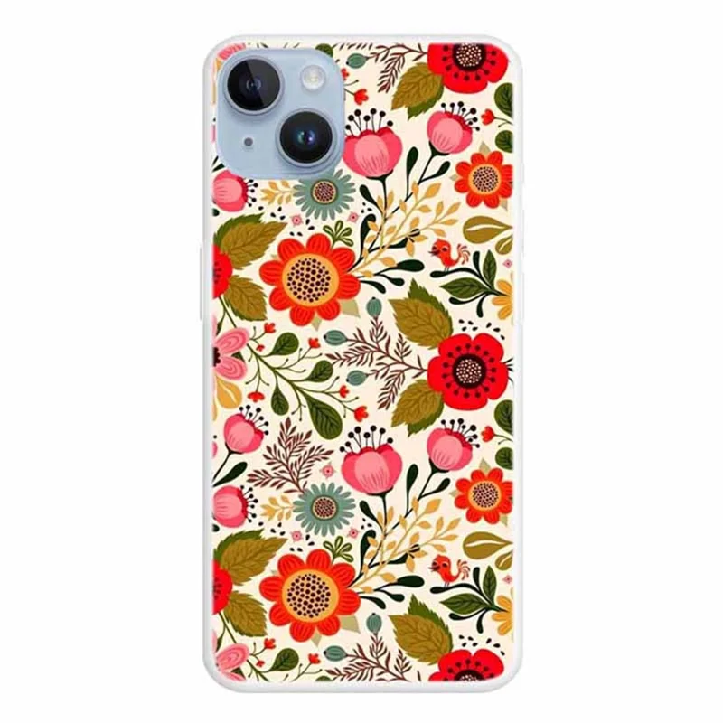 Für iPhone 15 Musterdrucken Handy-Hülle Stoßfest Slim Fit TPU Cover - Bunte Blumen