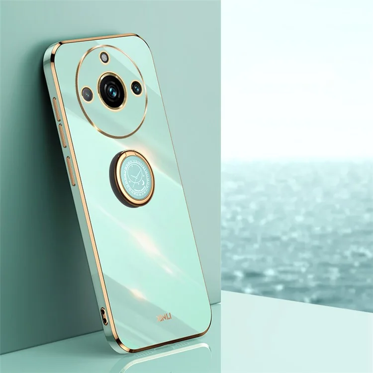 XINLI Phone Case for Realme 11 Pro 5G / 11 Pro+ 5G Electroplated TPU Back Cover with Ring Kickstand - Cyan