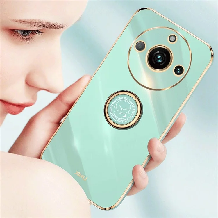 XINLI Phone Case for Realme 11 Pro 5G / 11 Pro+ 5G Electroplated TPU Back Cover with Ring Kickstand - Cyan