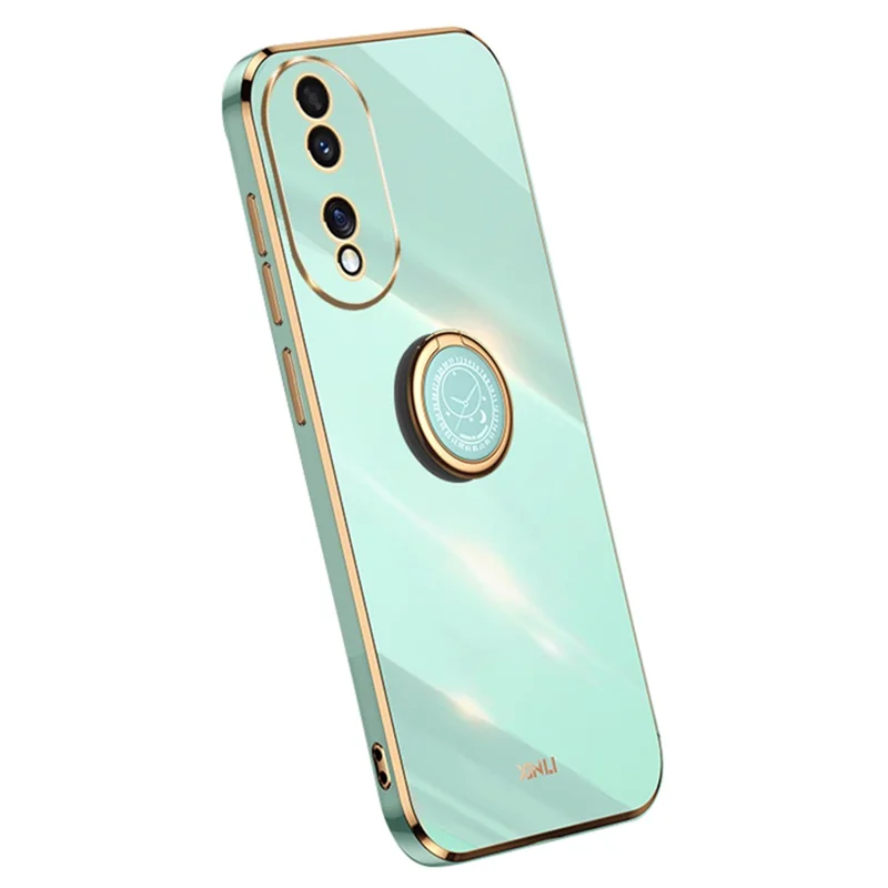 XINLI For Honor 90 Electroplated TPU Back Cover Anti-scratch Phone Case with Ring Kickstand - Cyan