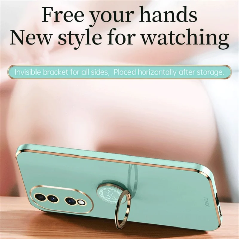 XINLI For Honor 90 Electroplated TPU Back Cover Anti-scratch Phone Case with Ring Kickstand - Cyan