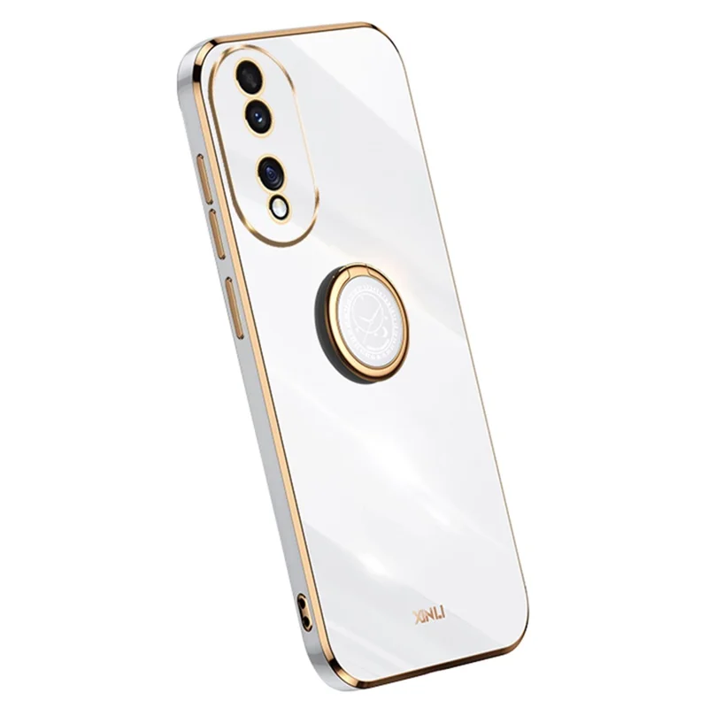 XINLI For Honor 90 Electroplated TPU Back Cover Anti-scratch Phone Case with Ring Kickstand - White