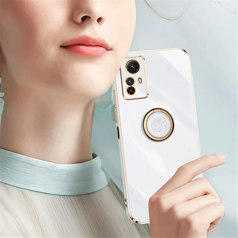 XINLI For Xiaomi Redmi Note 12S 4G Ring Kickstand TPU Phone Cover Electroplated Phone Case - White