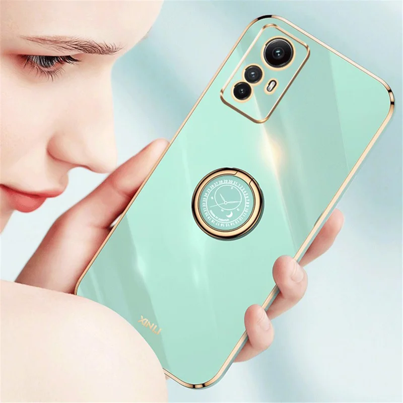 XINLI For Xiaomi Redmi Note 12S 4G Ring Kickstand TPU Phone Cover Electroplated Phone Case - Red