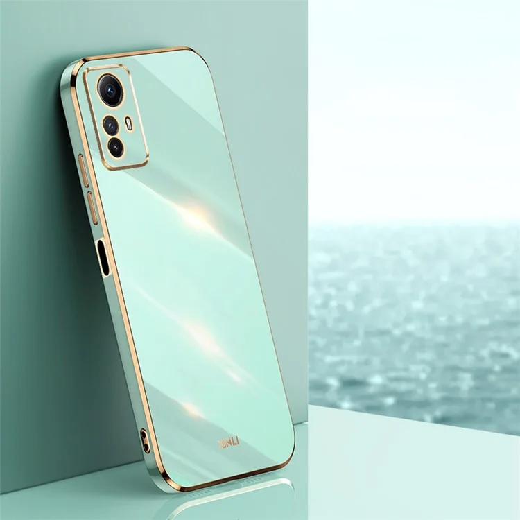 XINLI Anti-drop Phone Case for Xiaomi Redmi Note 12S 4G Electroplated Gold Edge TPU Cover - Cyan