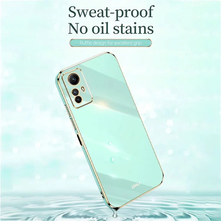 XINLI Anti-drop Phone Case for Xiaomi Redmi Note 12S 4G Electroplated Gold Edge TPU Cover - Cyan