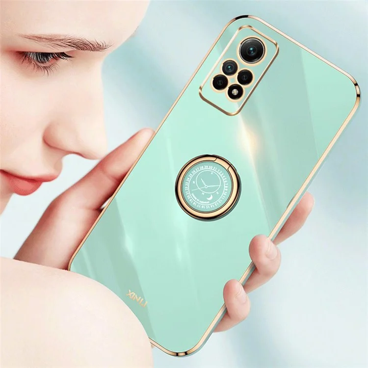XINLI Phone TPU Case per Xiaomi Redmi Note 12 Pro 4G, Custodia per telefono con anello metallizzato e supporto - Ciano