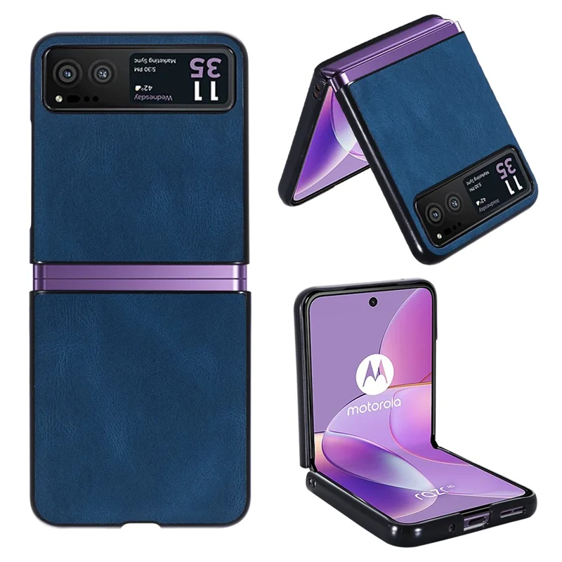 For Motorola Razr 40 5G PU Leather + Hard PC Shell Retro Texture Shockproof Phone Cover - Blue