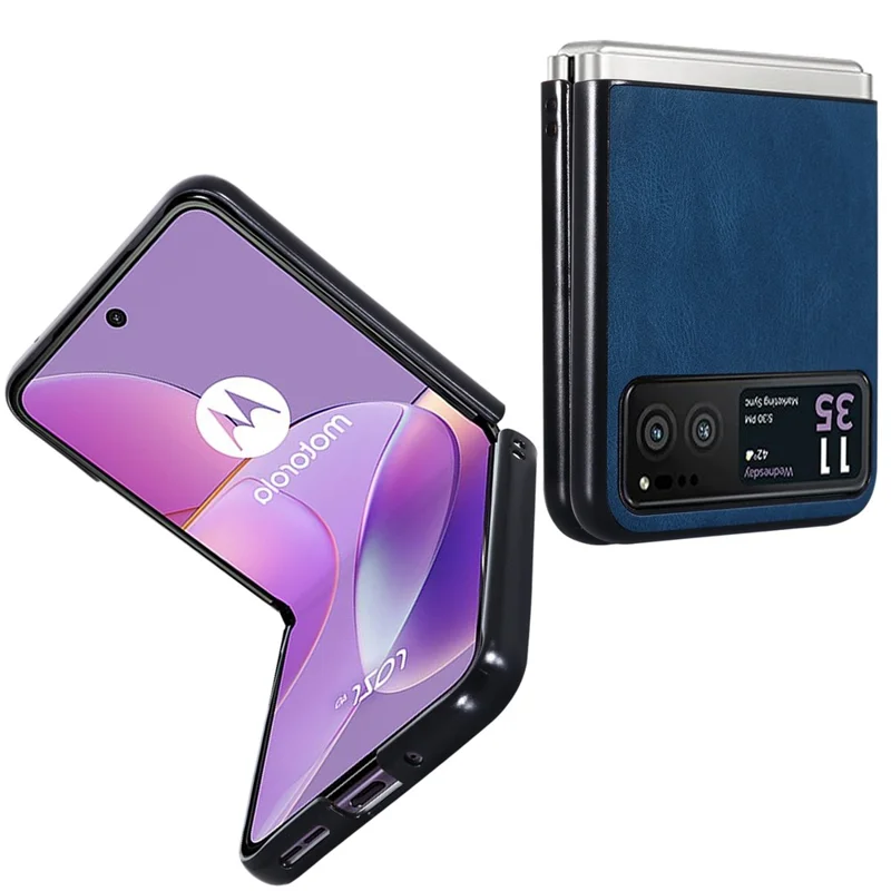 For Motorola Razr 40 5G PU Leather + Hard PC Shell Retro Texture Shockproof Phone Cover - Blue