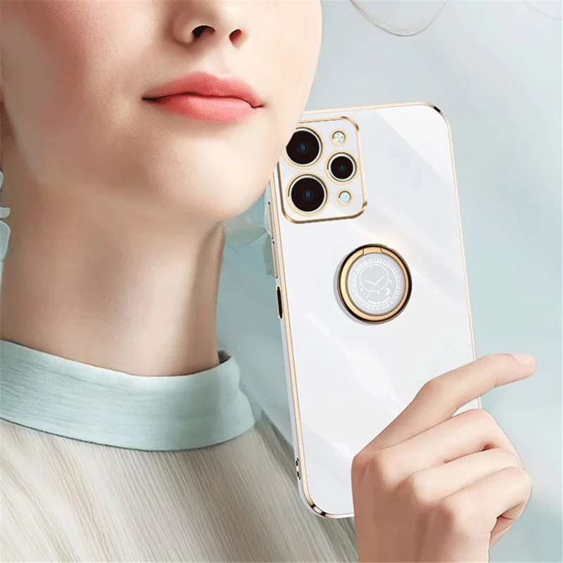 XINLI para Xiaomi Redmi 12 4G Caja del teléfono Electrochapeado con Soporte de Anillo TPU Cubierta Trasera - Blanco