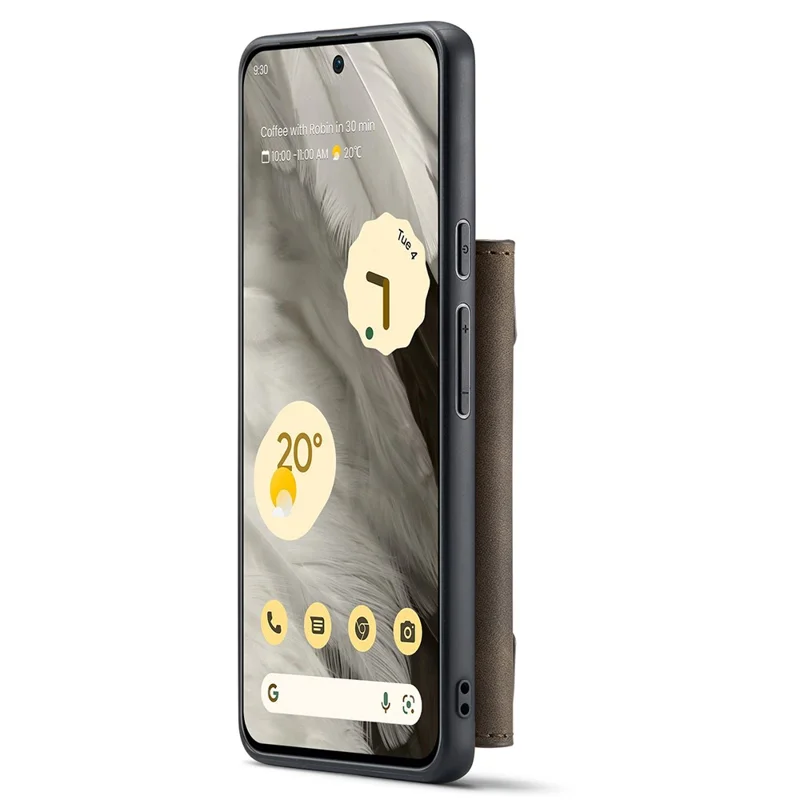 DG.MING M2 Series for Google Pixel 8 Magnetic Detachable Back Cover Leather Coated PC+TPU Kickstand Wallet Phone Case - Coffee