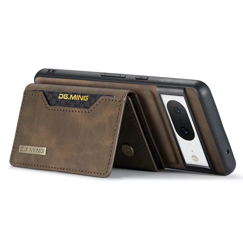 DG.MING M2 Series for Google Pixel 8 Magnetic Detachable Back Cover Leather Coated PC+TPU Kickstand Wallet Phone Case - Coffee