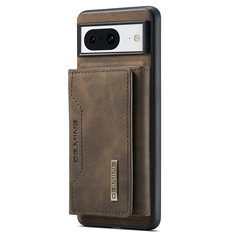 DG.MING M2 Series for Google Pixel 8 Magnetic Detachable Back Cover Leather Coated PC+TPU Kickstand Wallet Phone Case - Coffee