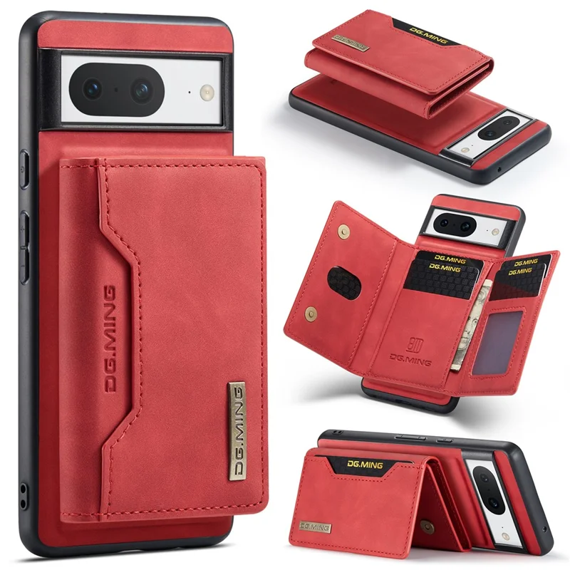 DG.MING M2 Series for Google Pixel 8 Magnetic Detachable Back Cover Leather Coated PC+TPU Kickstand Wallet Phone Case - Red