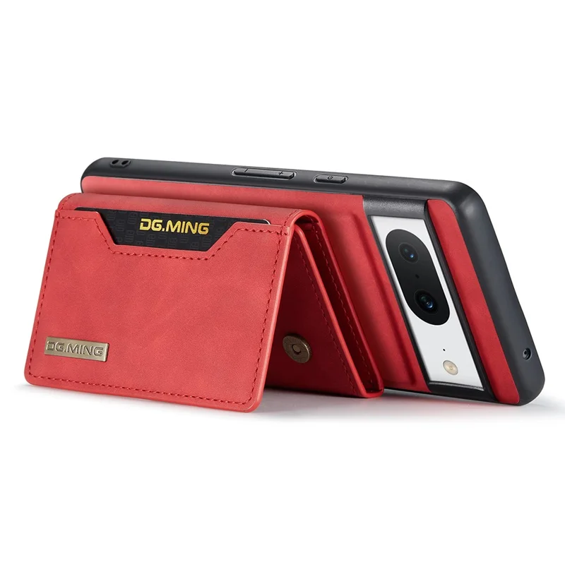 DG.MING M2 Series for Google Pixel 8 Magnetic Detachable Back Cover Leather Coated PC+TPU Kickstand Wallet Phone Case - Red