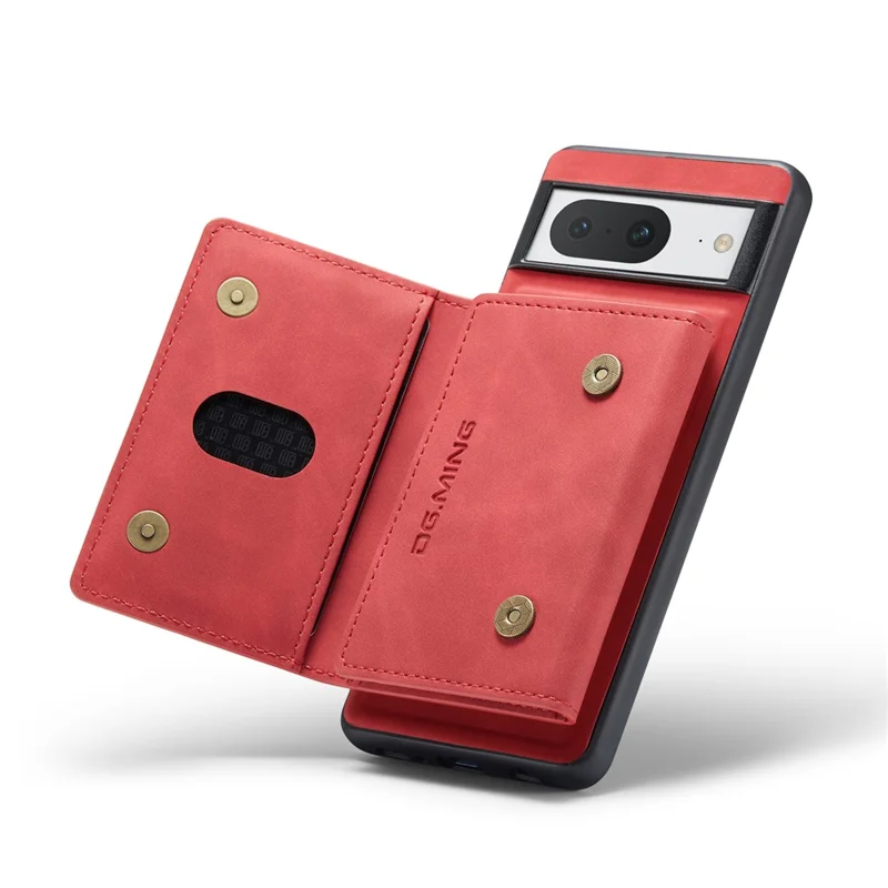 DG.MING M2 Series for Google Pixel 8 Magnetic Detachable Back Cover Leather Coated PC+TPU Kickstand Wallet Phone Case - Red