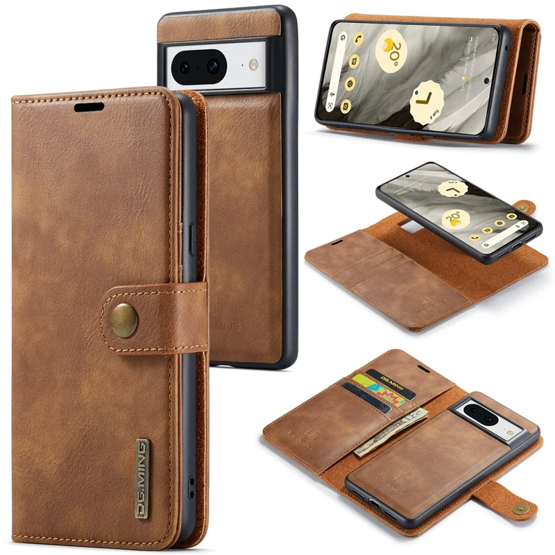DG.MING For Google Pixel 8 Detachable Magnetic Phone Case Drop Proof Split Leather Wallet Stand Cover - Brown