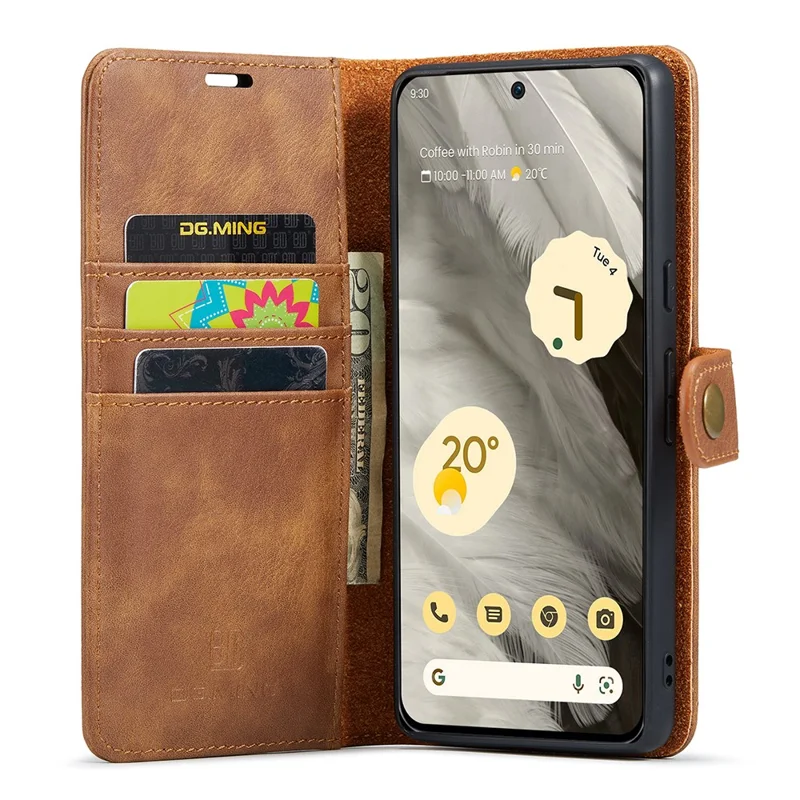 DG.MING For Google Pixel 8 Detachable Magnetic Phone Case Drop Proof Split Leather Wallet Stand Cover - Brown