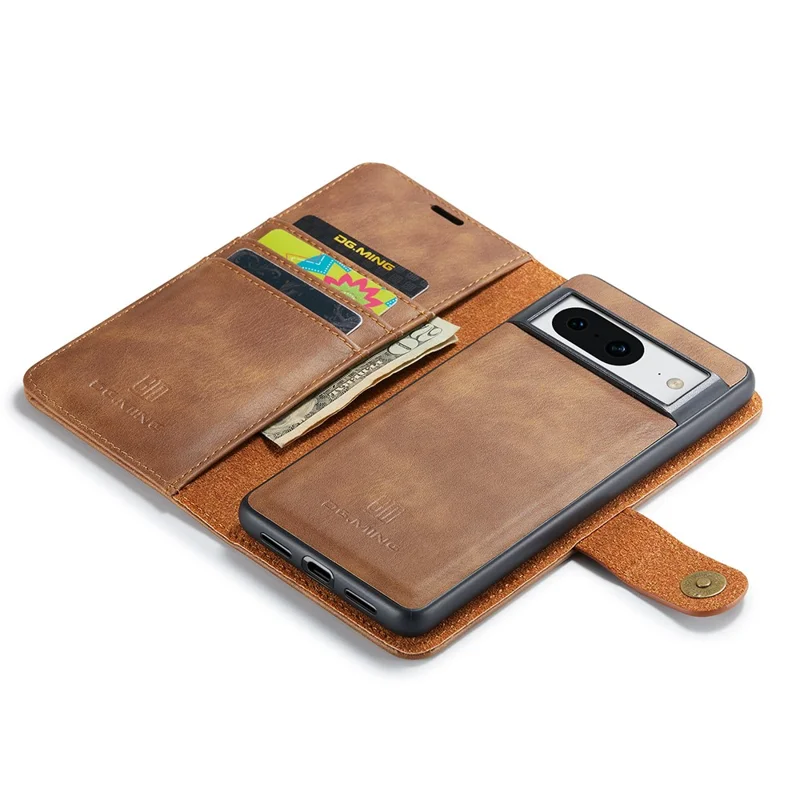 DG.MING For Google Pixel 8 Detachable Magnetic Phone Case Drop Proof Split Leather Wallet Stand Cover - Brown