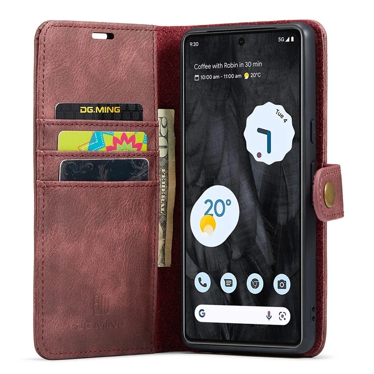 DG.MING For Google Pixel 8 Pro Detachable Magnetic Phone Case Anti-scratch Split Leather Wallet Stand Cover - Red