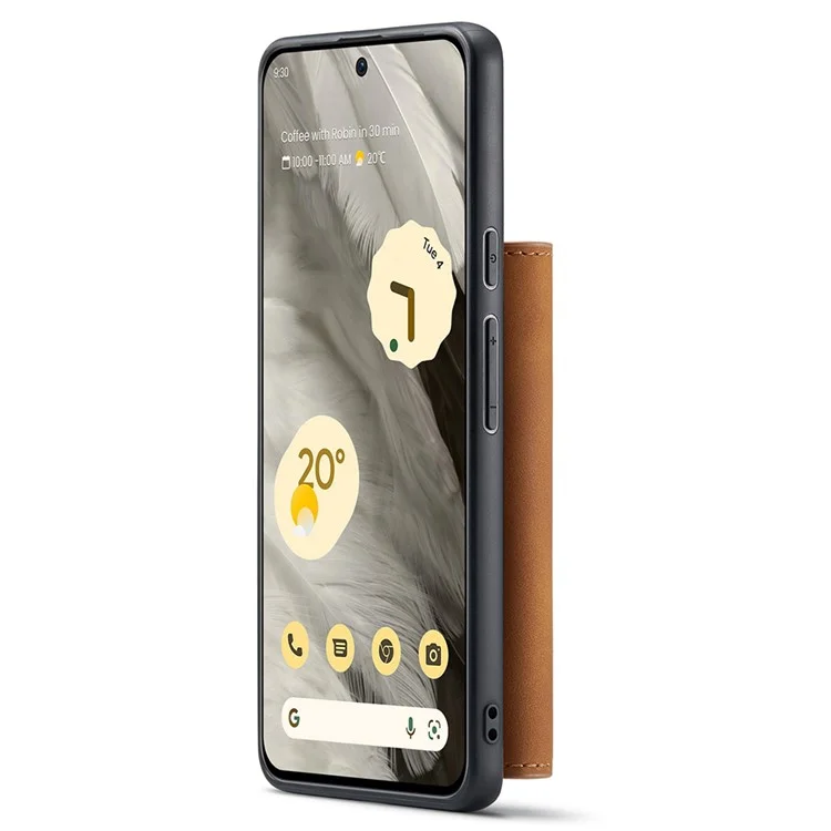 DG.MING M1 Series For Google Pixel 8 Magnetic Wallet Kickstand Phone Case Anti-drop PC+TPU+Leather Coated Back Cover - Brown