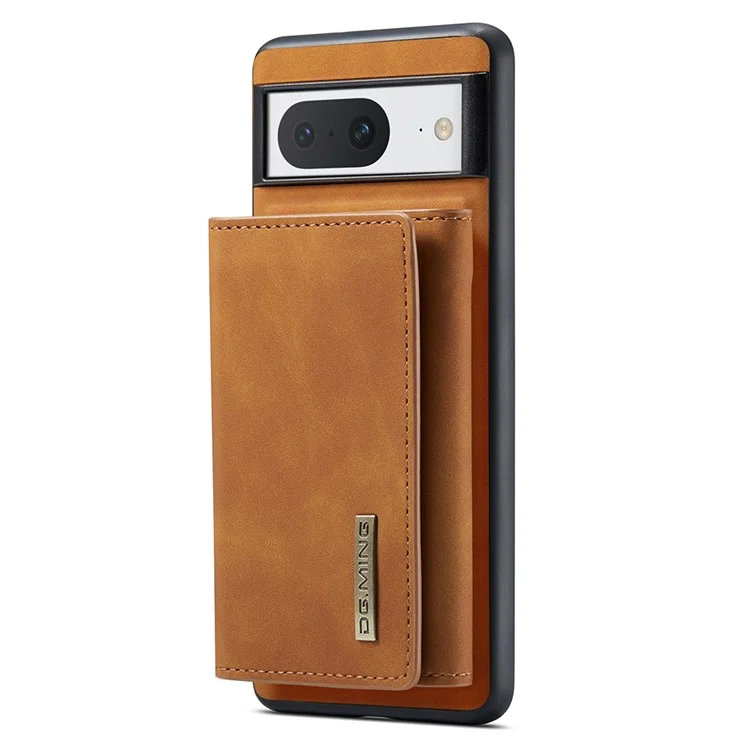 DG.MING M1 Series For Google Pixel 8 Magnetic Wallet Kickstand Phone Case Anti-drop PC+TPU+Leather Coated Back Cover - Brown
