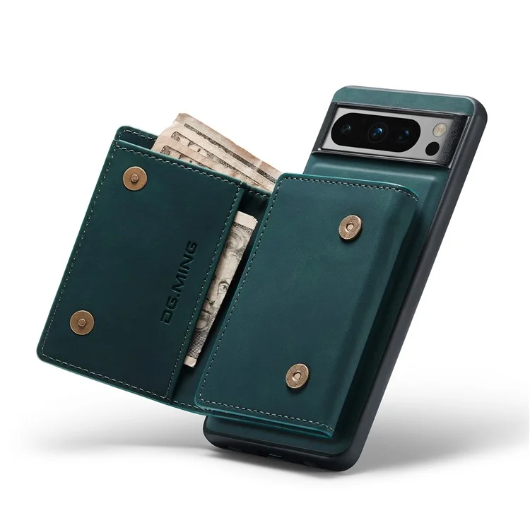 DG.MING M1 Series For Google Pixel 8 Pro Magnetic Wallet Kickstand Phone Case PC+TPU Leather Coated Shockproof Cover - Green