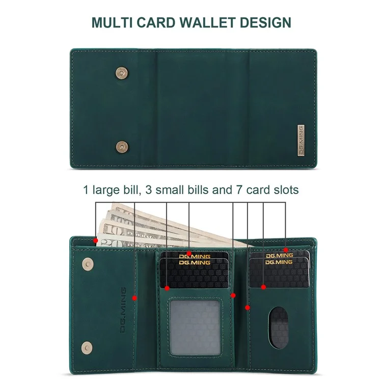 DG.MING M1 Series For Google Pixel 8 Pro Magnetic Wallet Kickstand Phone Case PC+TPU Leather Coated Shockproof Cover - Green