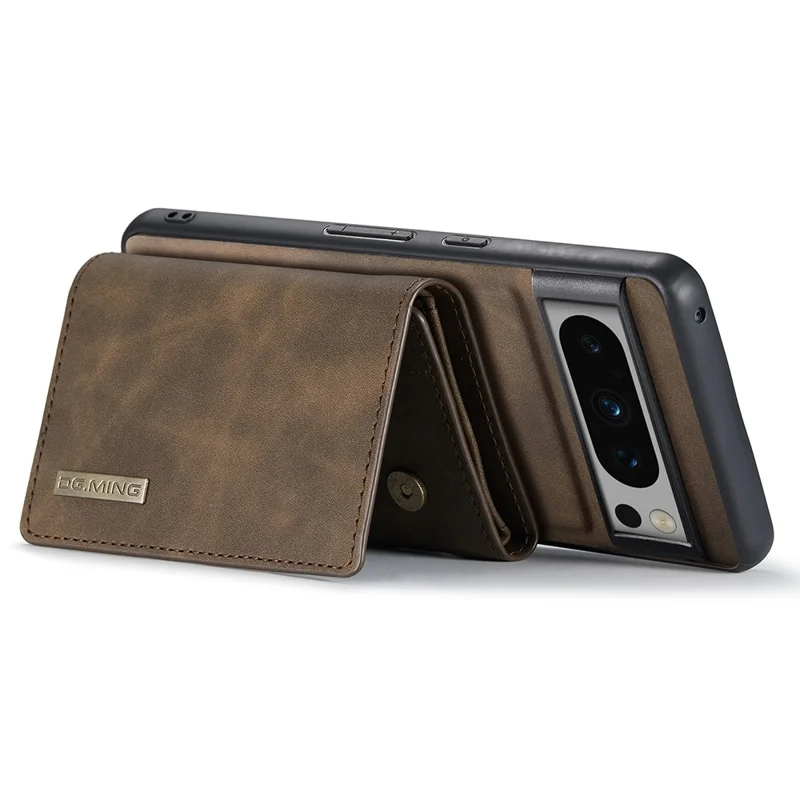 DG.MING M1 Series For Google Pixel 8 Pro Magnetic Wallet Kickstand Phone Case PC+TPU Leather Coated Shockproof Cover - Coffee