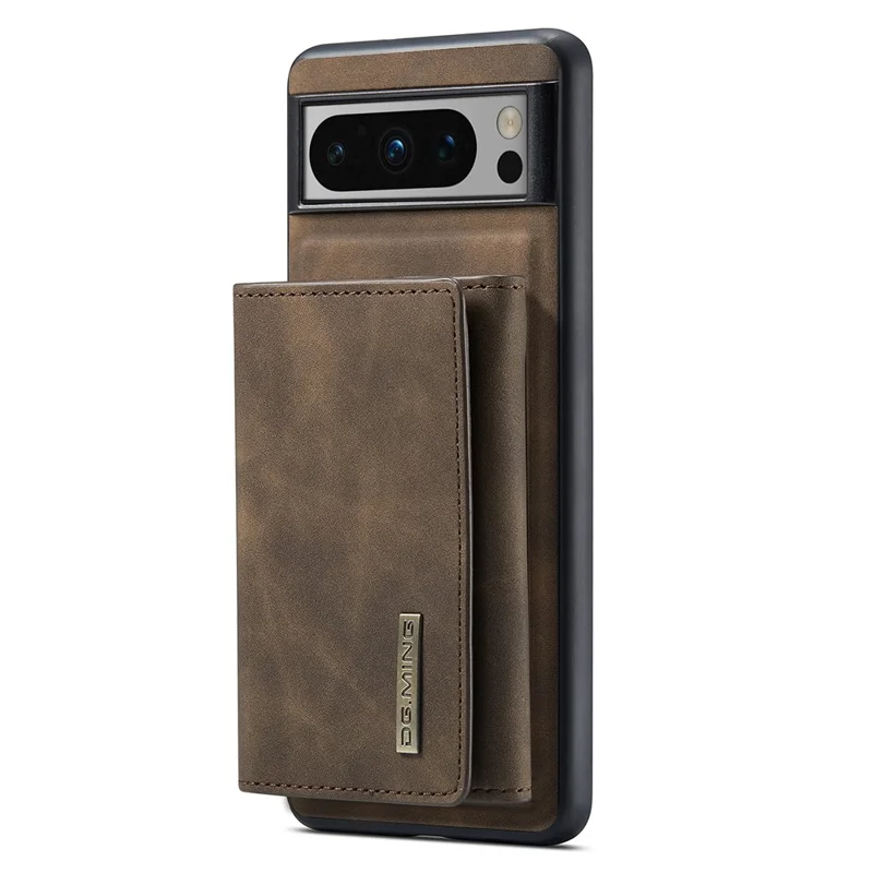 DG.MING M1 Series For Google Pixel 8 Pro Magnetic Wallet Kickstand Phone Case PC+TPU Leather Coated Shockproof Cover - Coffee