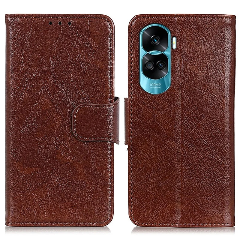 For Honor 90 Lite 5G / X50i 5G Fall Proof Nappa Texture Split Leather Wallet Case Phone Cover with Stand - Brown